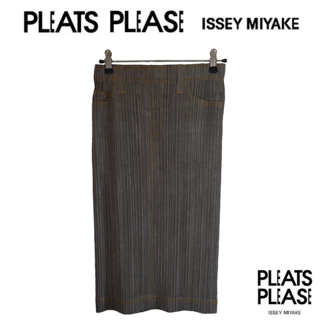 PLEATS PLEASE デニム転写 スカート 3号☆美品 イッセイミヤケ