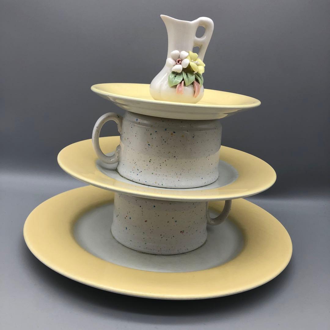 オランダHEMAアンティーク三段ティーカッププレート飾りスタンドビンテージ陶器