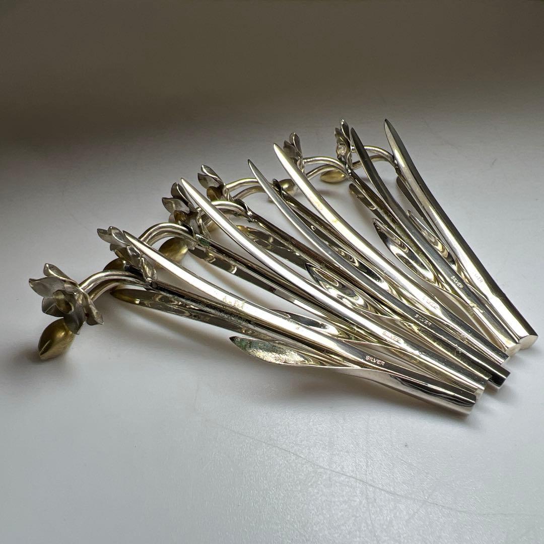 尚美堂　極上品銀製細工花文箸置　ケース付35g/7.5㎝　東Y7-1030☆1F