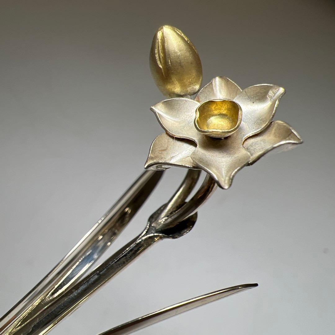 尚美堂　極上品銀製細工花文箸置　ケース付35g/7.5㎝　東Y7-1030☆1F