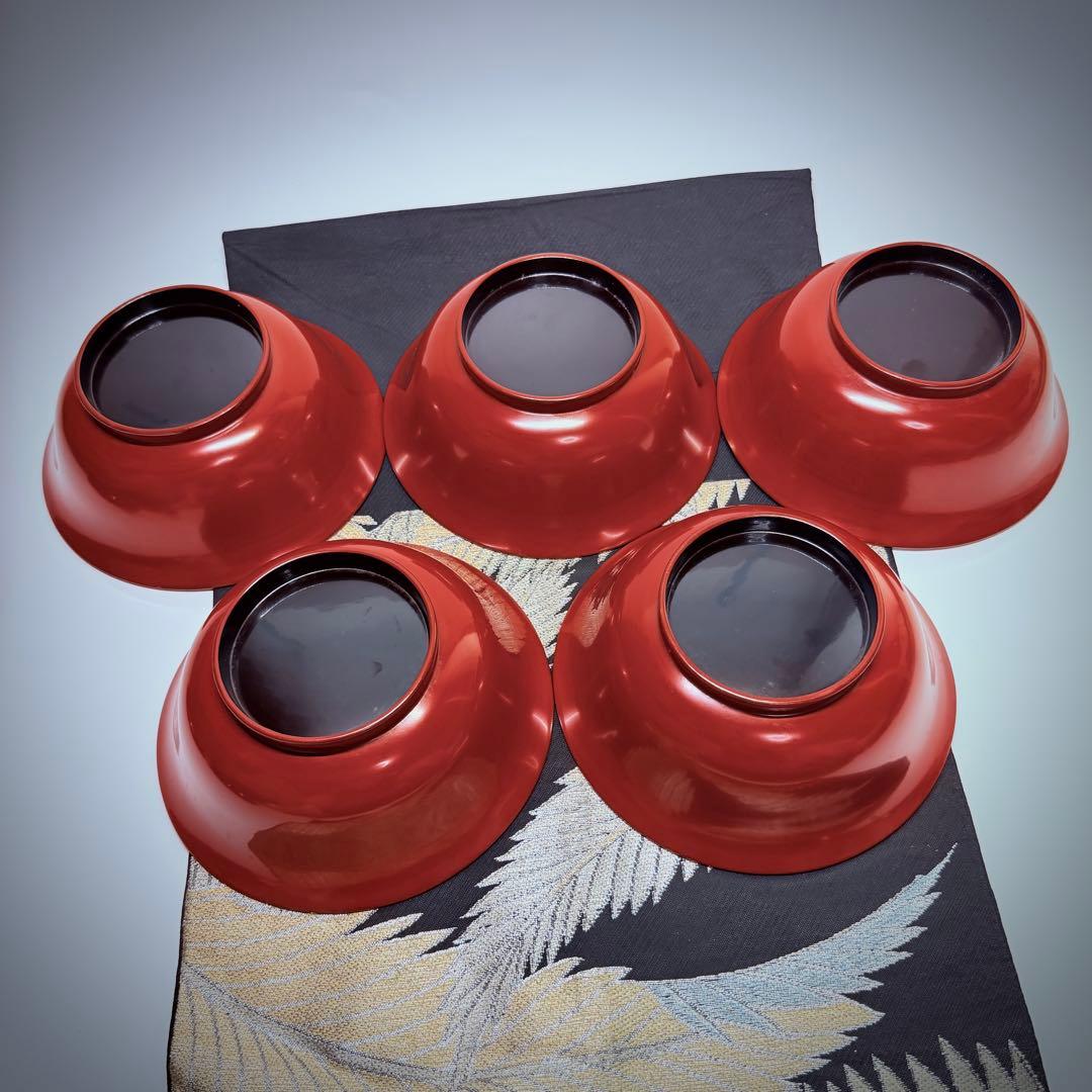 漆器輪島塗　金蒔絵金彩細工伊勢エビ図　木製　蓋付椀　お煮物椀　吸物椀　5客骨董品