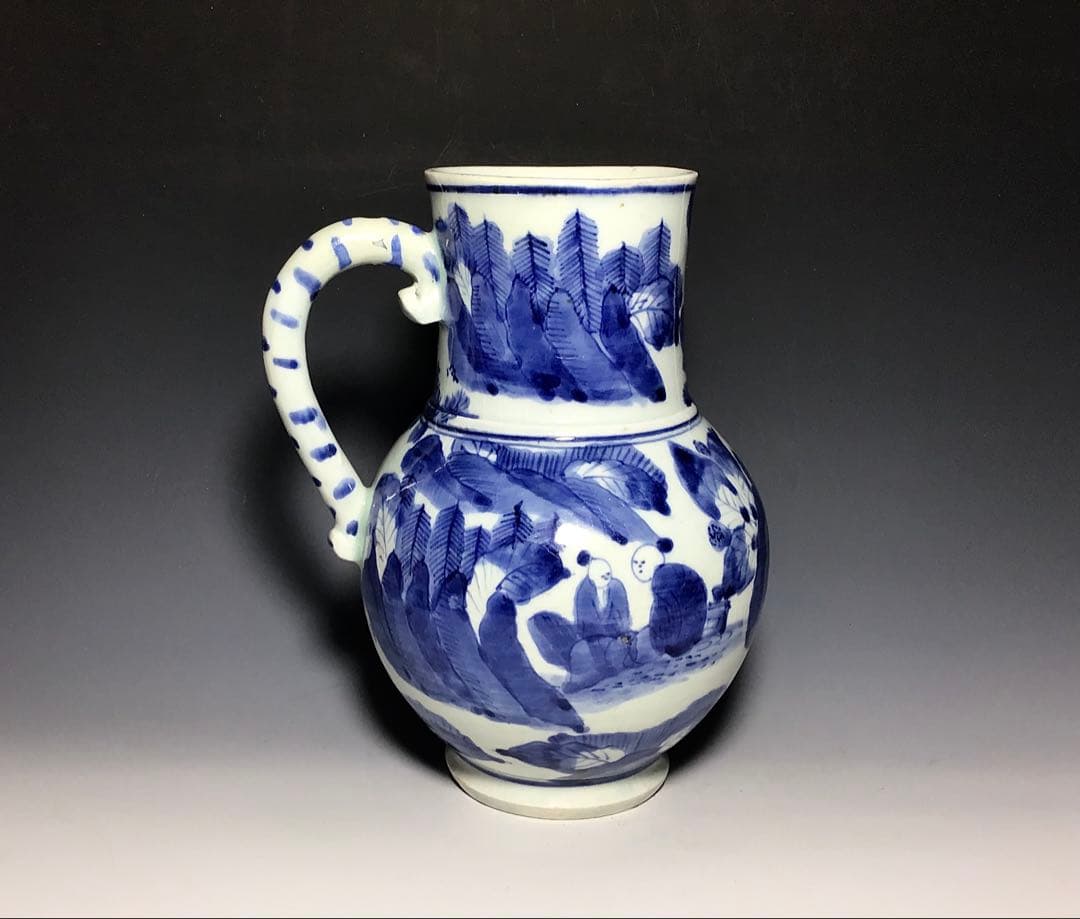 「藍九谷」山水人物文手付水柱