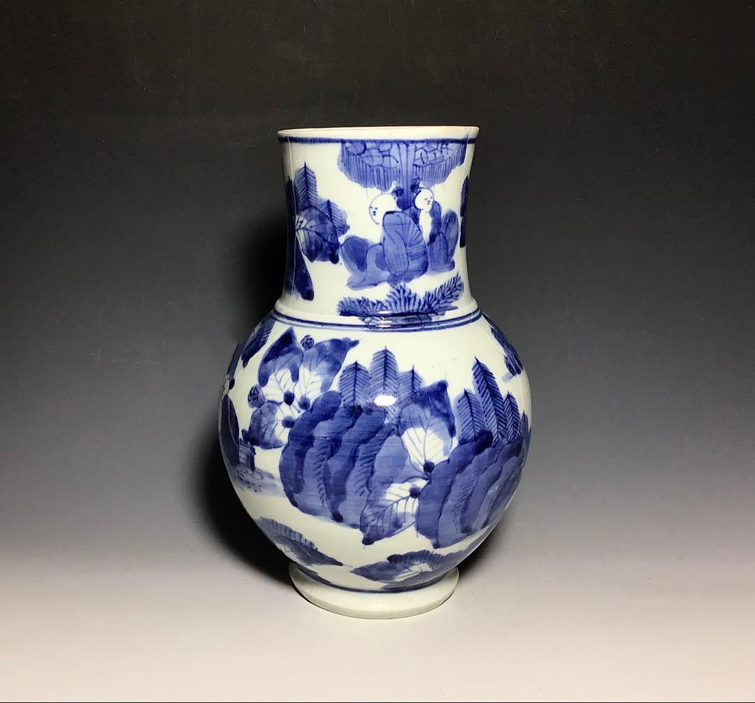 「藍九谷」山水人物文手付水柱