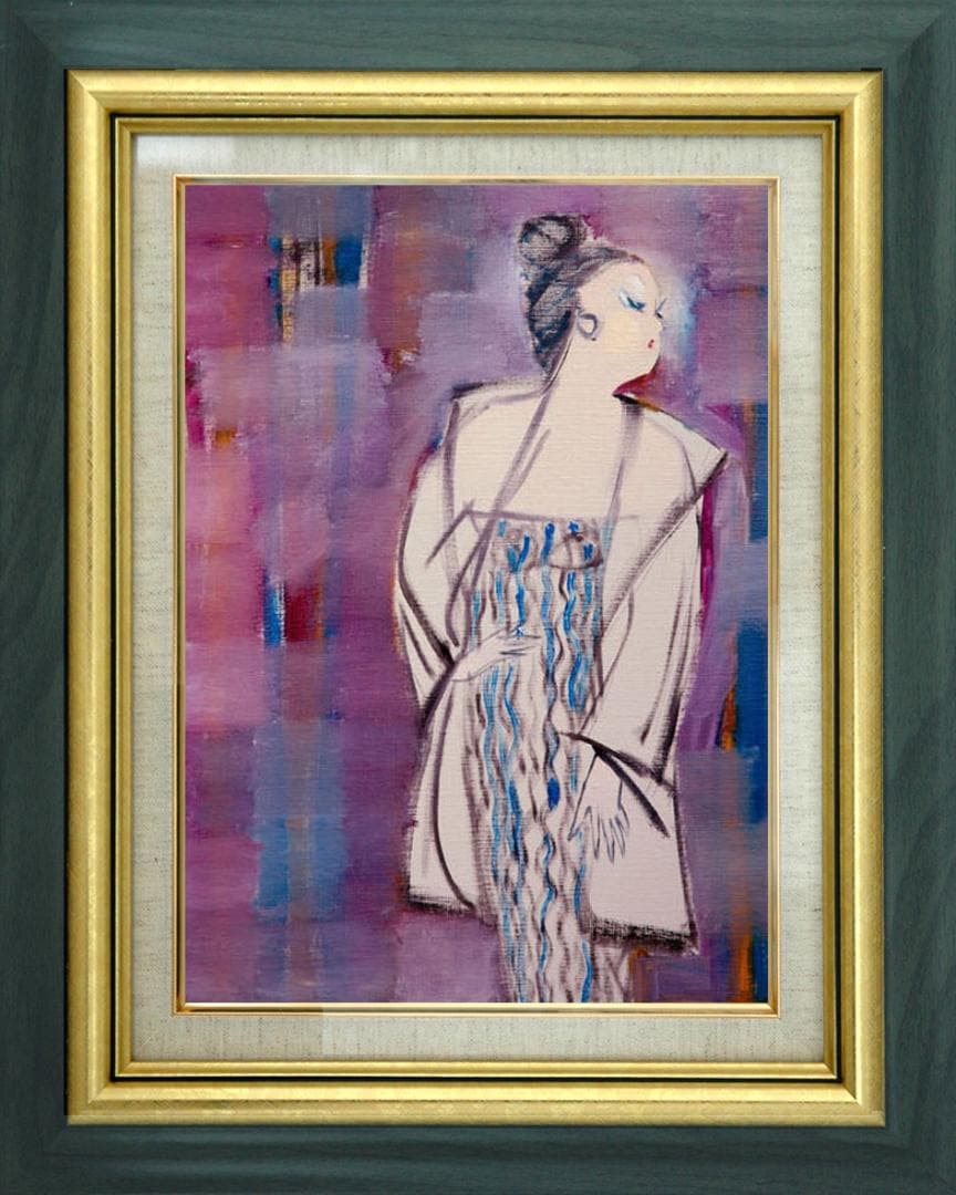 油絵 菅家令子 絵 絵画インテリア 額付(黒) F6-083611 人物 女性像