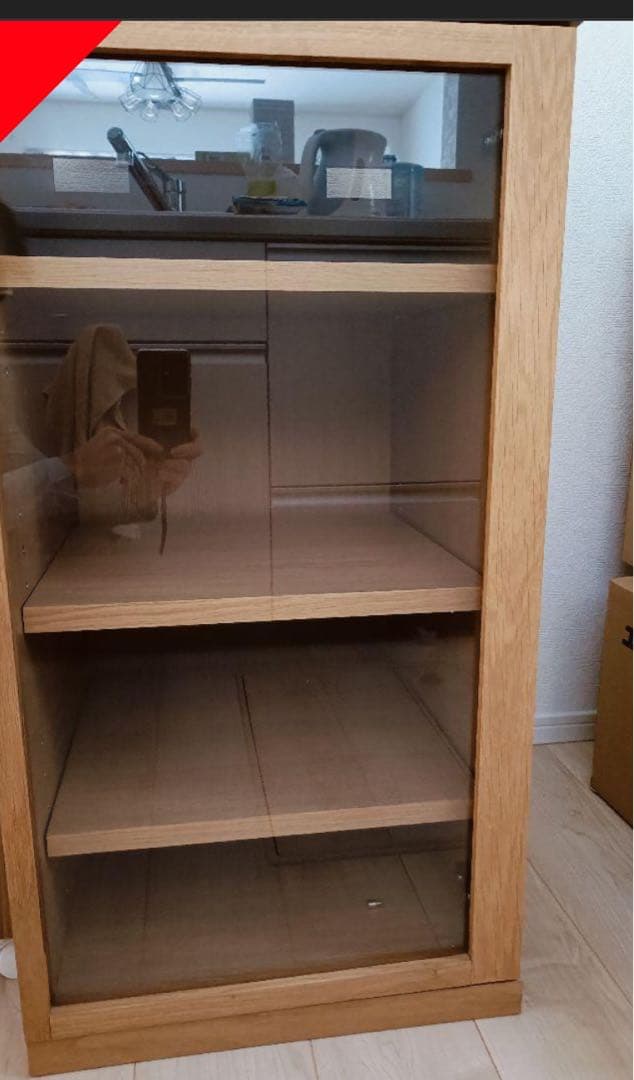 無印良品 木製キャビネット ガラス扉　スリムオーク材突板