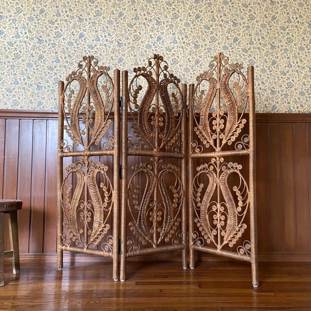 オールドラタン　パーテーション　インテリア　間仕切　美品