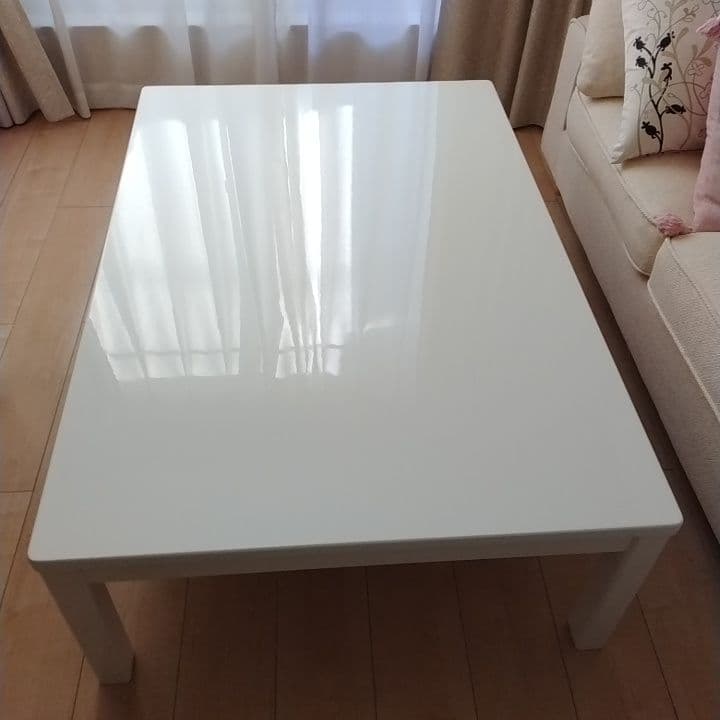 美品　こたつ　テーブル　ホワイト白 長方形 ヒーター付　鏡面　120
