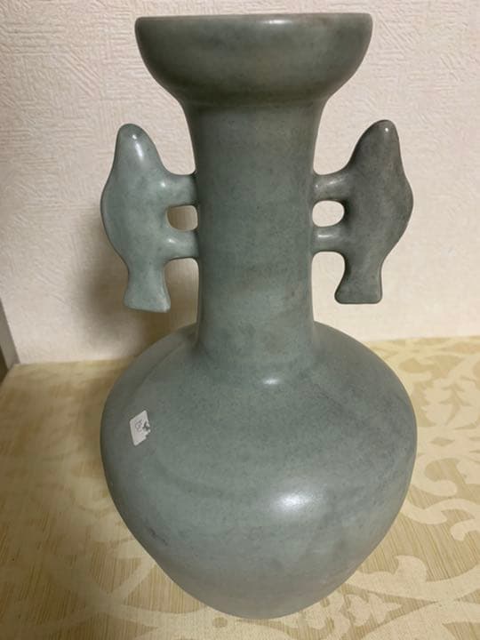 中国古美術/南宋青釉雙魚龍耳花瓶/倉庫整理品