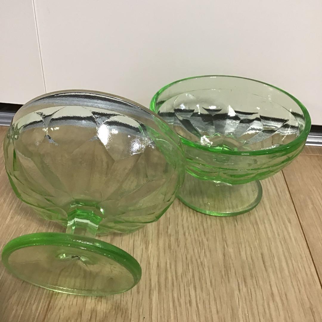 アンティーク　大正浪漫　ウランガラス　氷コップ2客 氷水　ガラス　コレクション