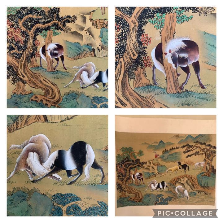 八马图 絹本 宋趙伯駒八駿圖 趙伯駒 中国掛軸 八駿圖 八駿図 赵伯驹