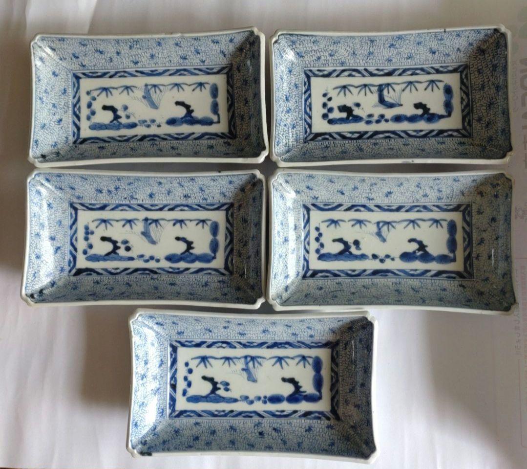 古伊万里　染付　微塵唐草文　長皿　骨董　アンティーク