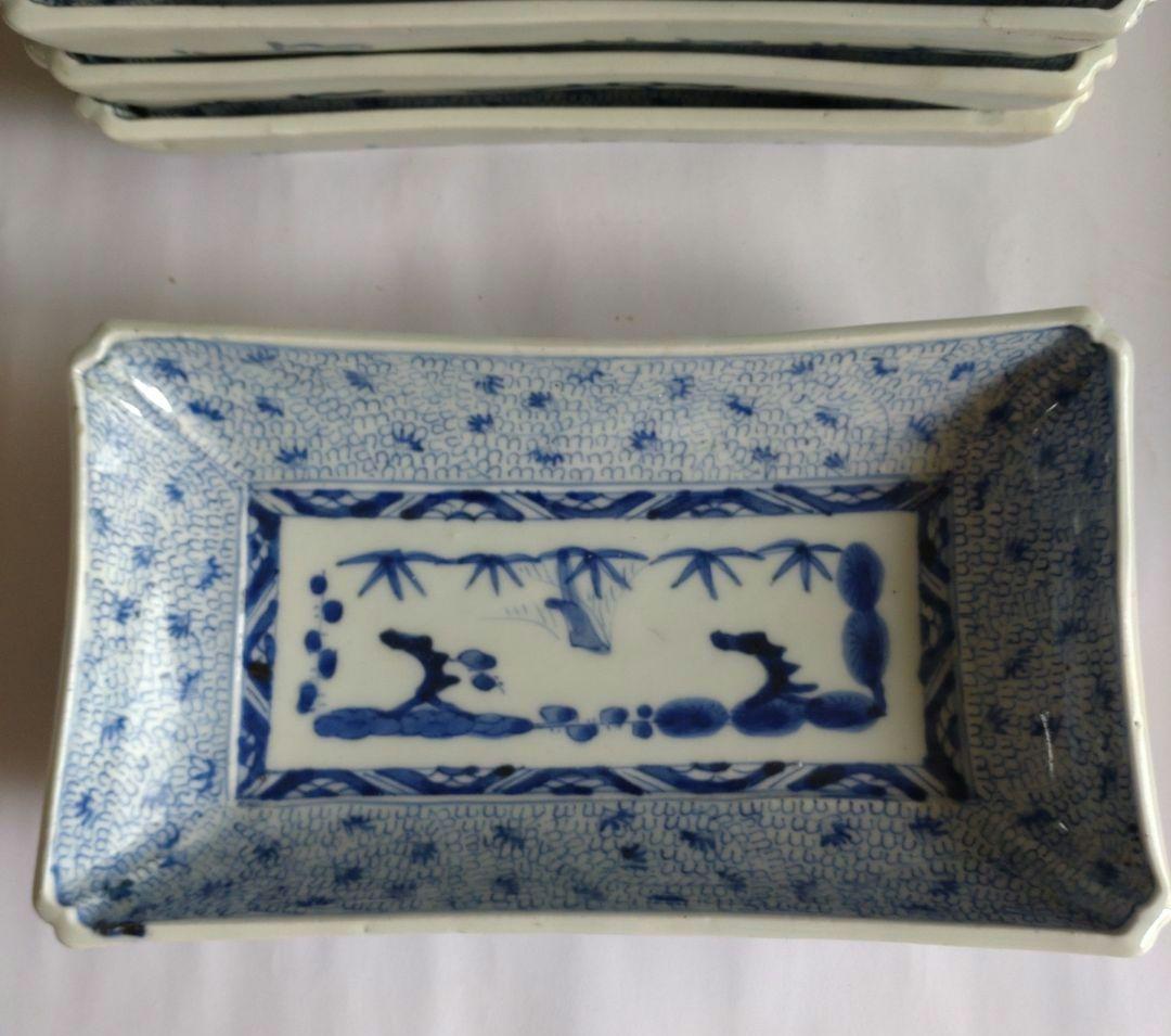 古伊万里　染付　微塵唐草文　長皿　骨董　アンティーク