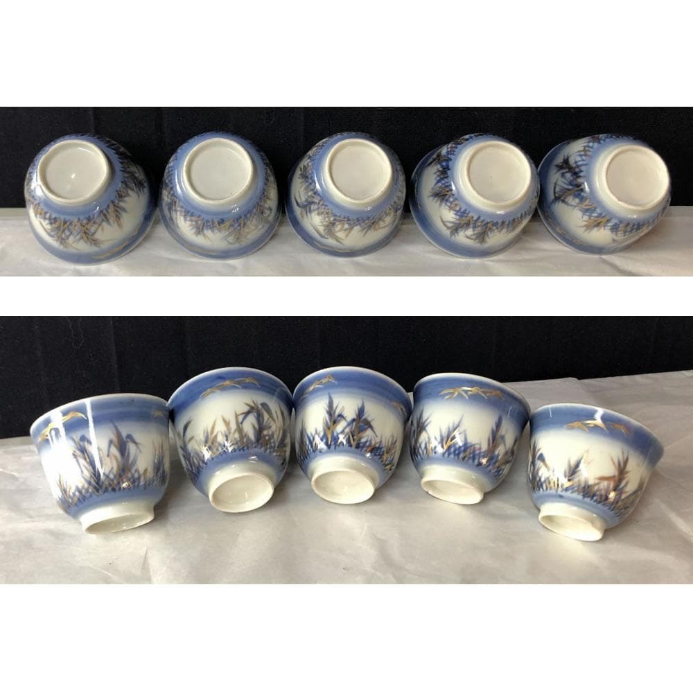 e2660 古伊万里 煎茶碗 五客 染付 金彩 煎茶道具 茶道具