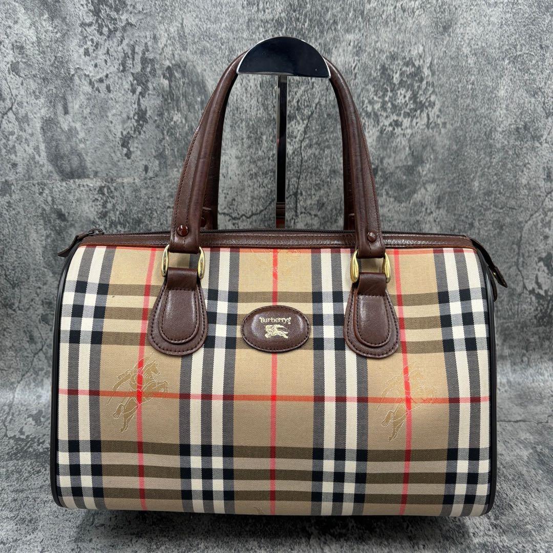 極美品　希少 バーバリー　ミニボストンバッグ　ノバチェック　シャドーホース　ロゴ