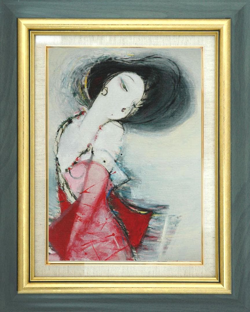 油絵 菅家令子 絵 絵画 インテリア 額付(白) F6-082711 人物 女性