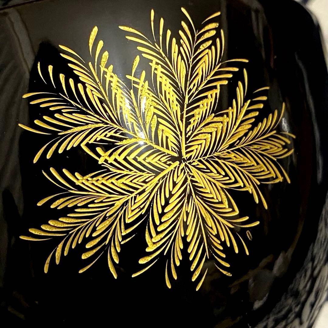 輪島塗　忍紋沈金　木製吸物椀　五客組　共箱有り　高級漆器　羊歯紋　雑煮椀・煮物椀