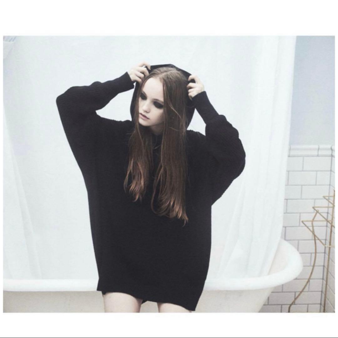 ミュージシャン NILDUE SIDE SPLIT LONG KNIT HOODIE / BLK