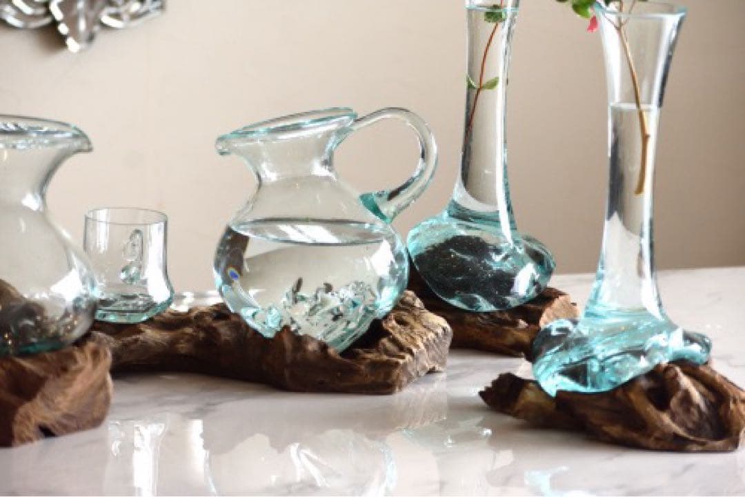 ガラス製ピッチャーとカップセット　流木　メゾンドリュストル