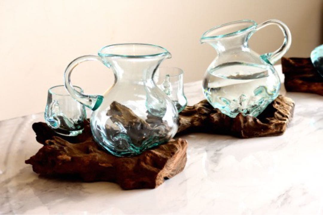 ガラス製ピッチャーとカップセット　流木　メゾンドリュストル