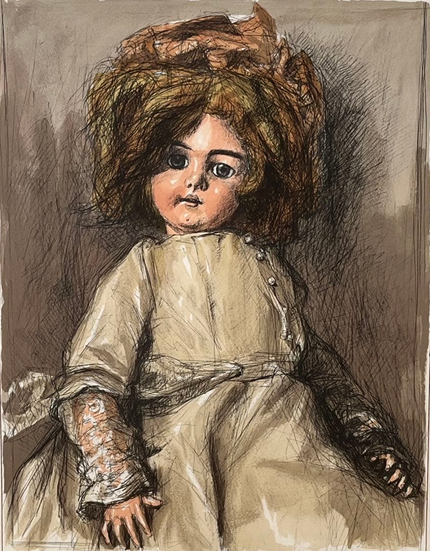 小松崎邦雄 「人形」リトグラフ 直筆サイン 物故巨匠 一水会員 宮本三郎記念賞