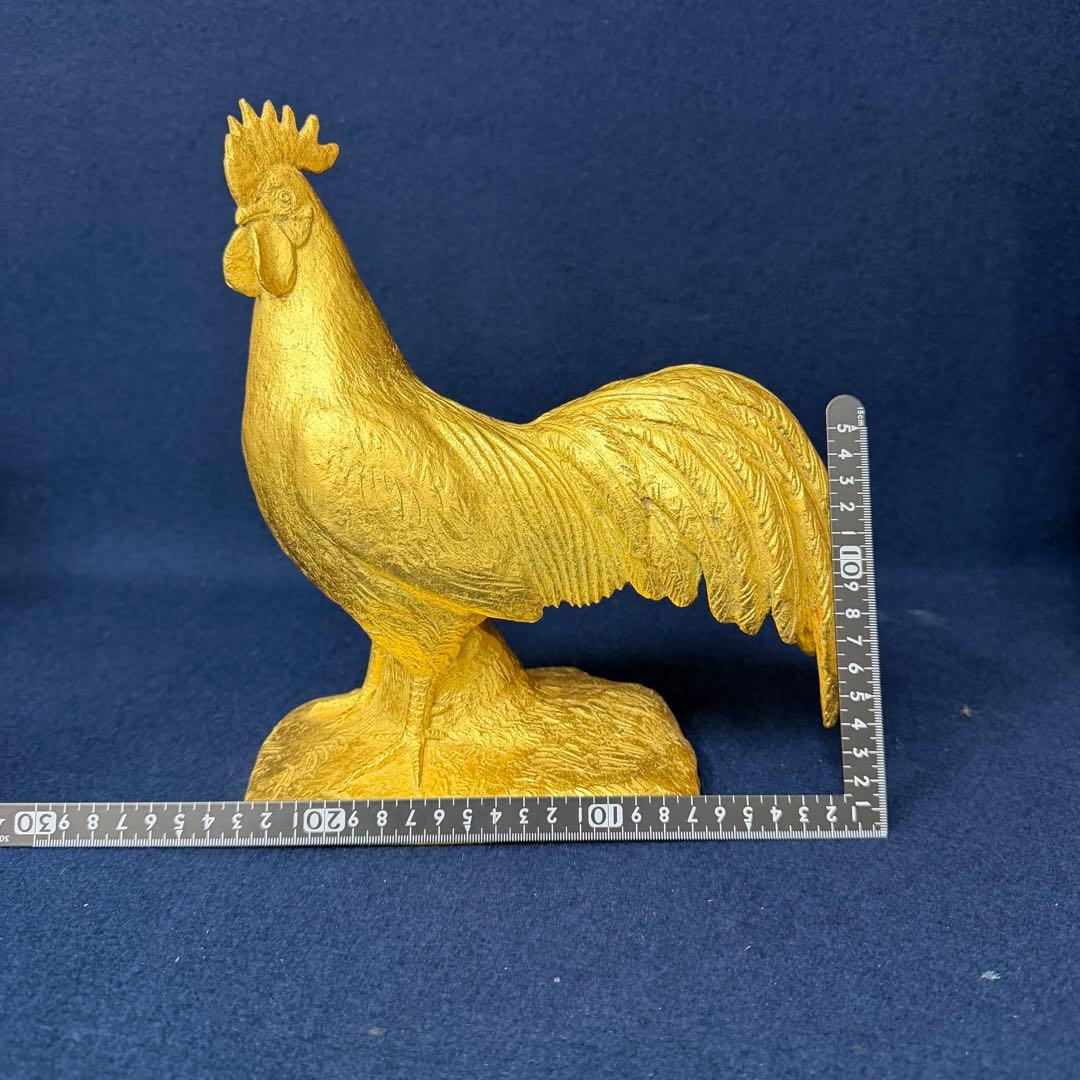 富永直樹 御神鶏 ブロンズ 本金箔仕上 置物 オブジェ 共箱 木箱
