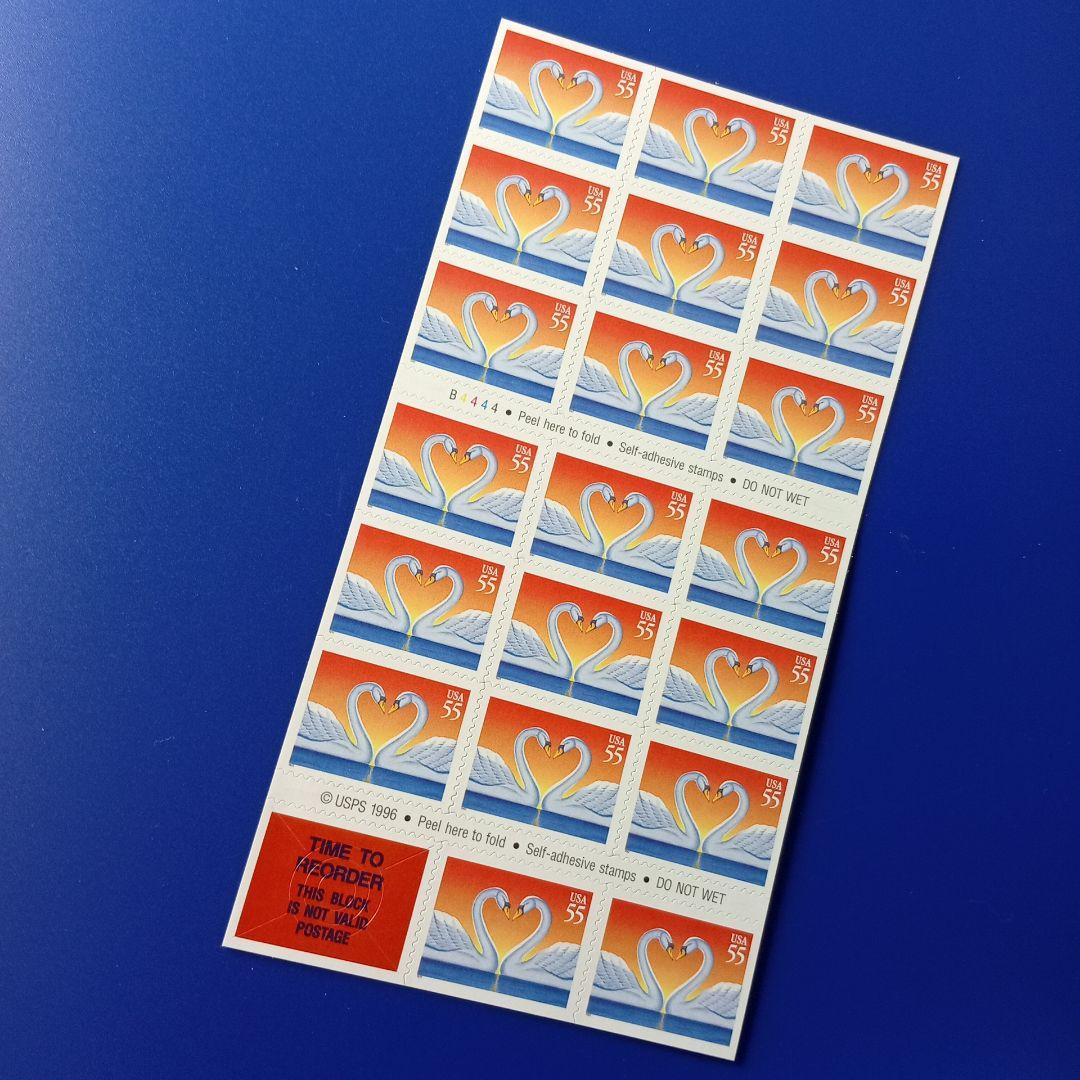 4679 外国切手 アメリカ 1997年 愛のハート ハクチョウ 20面入切手帳
