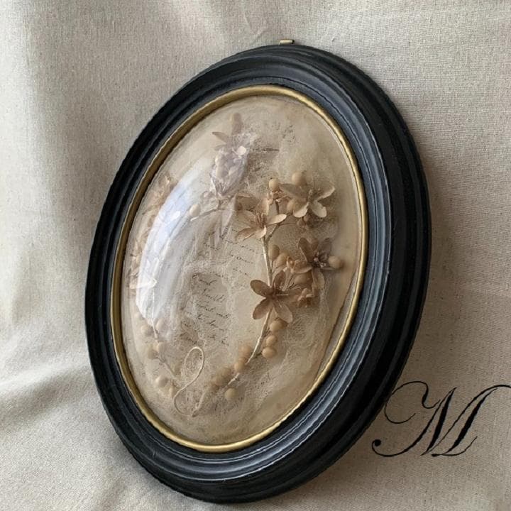 フランスアンティーク　ナポレオン3世様式　オーバル　花冠　ドーム額縁