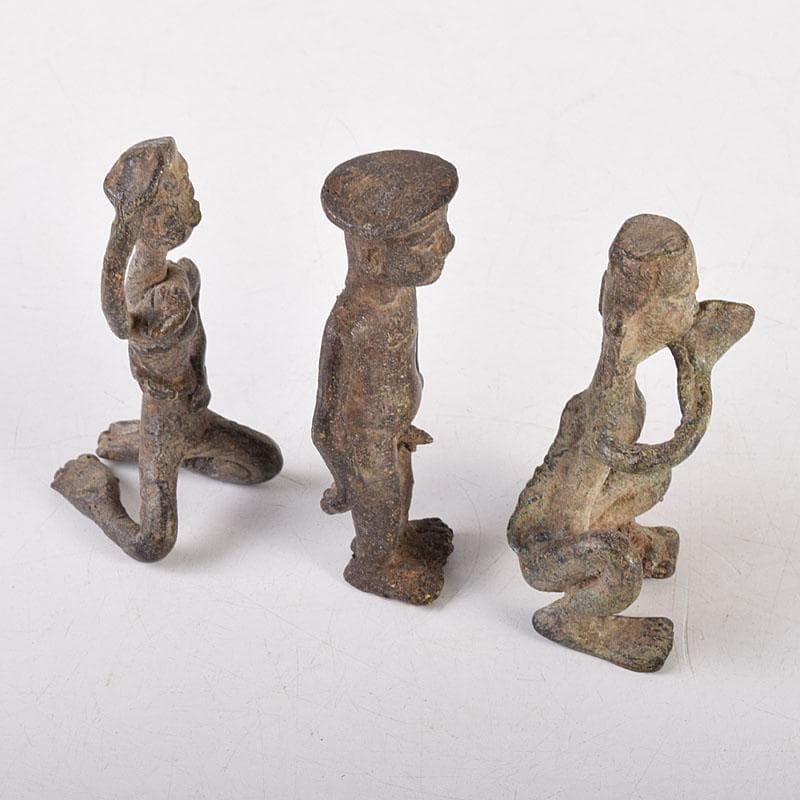 中国　古銅青銅　人物像　置物　3点まとめて　V　R8527