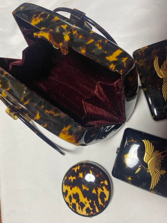 鼈甲　ハンドバッグ・コンパクト・タバコ入れ・札入れ　4点セット