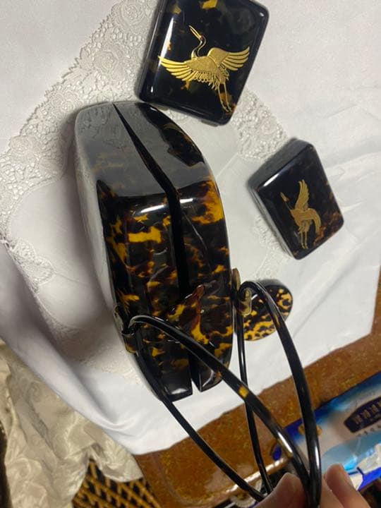 鼈甲　ハンドバッグ・コンパクト・タバコ入れ・札入れ　4点セット