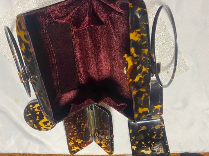 鼈甲　ハンドバッグ・コンパクト・タバコ入れ・札入れ　4点セット