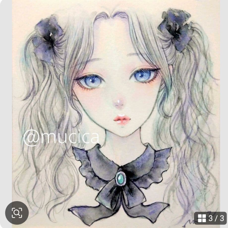 肉筆原画　手描きイラスト　絵画　オリジナル　アナログ　水彩画　GREEN