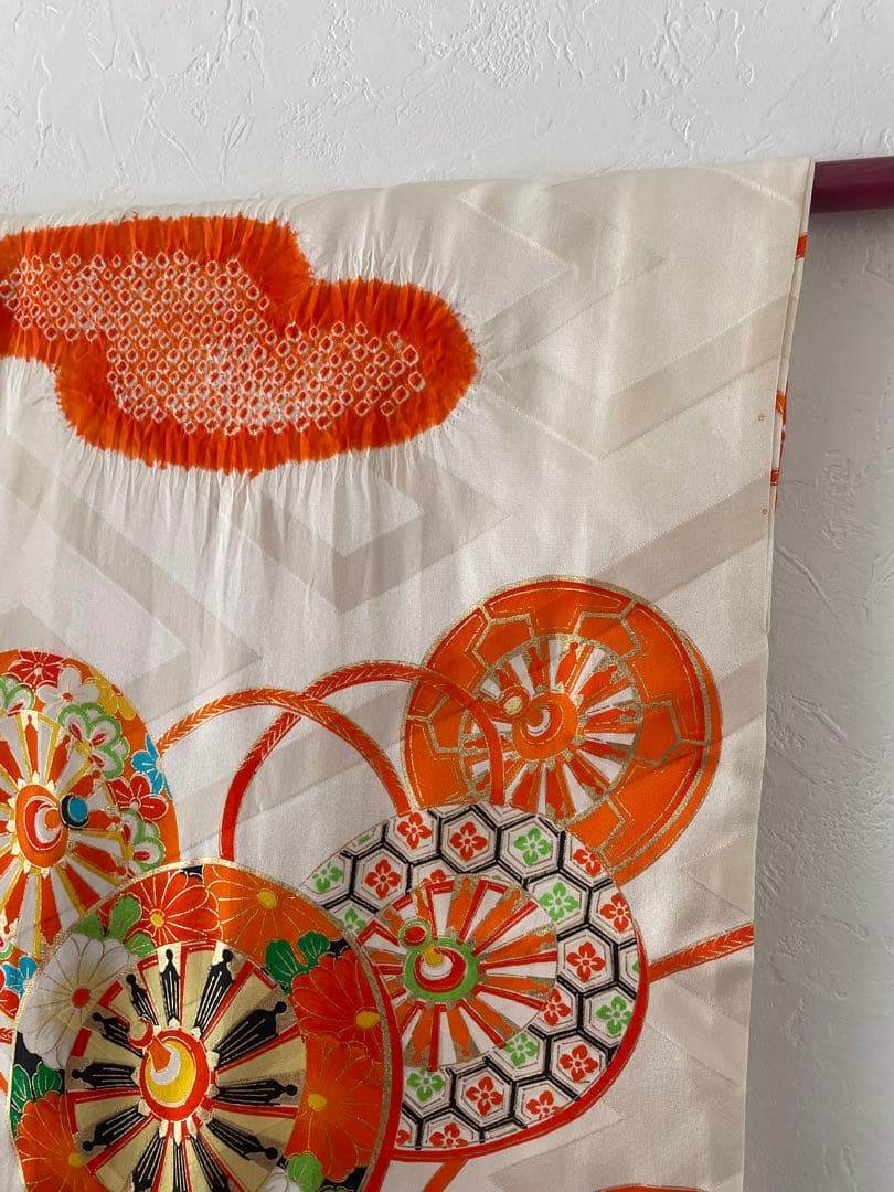 七五三　７歳　正絹　部分絞り入り　お着物セット　大寸作り帯コーデ