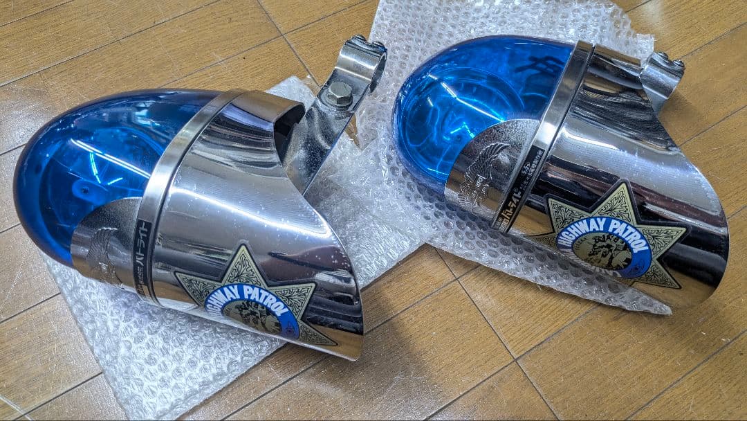 パトライト　回転灯　青　パイプクランプステー付き　ハーレー