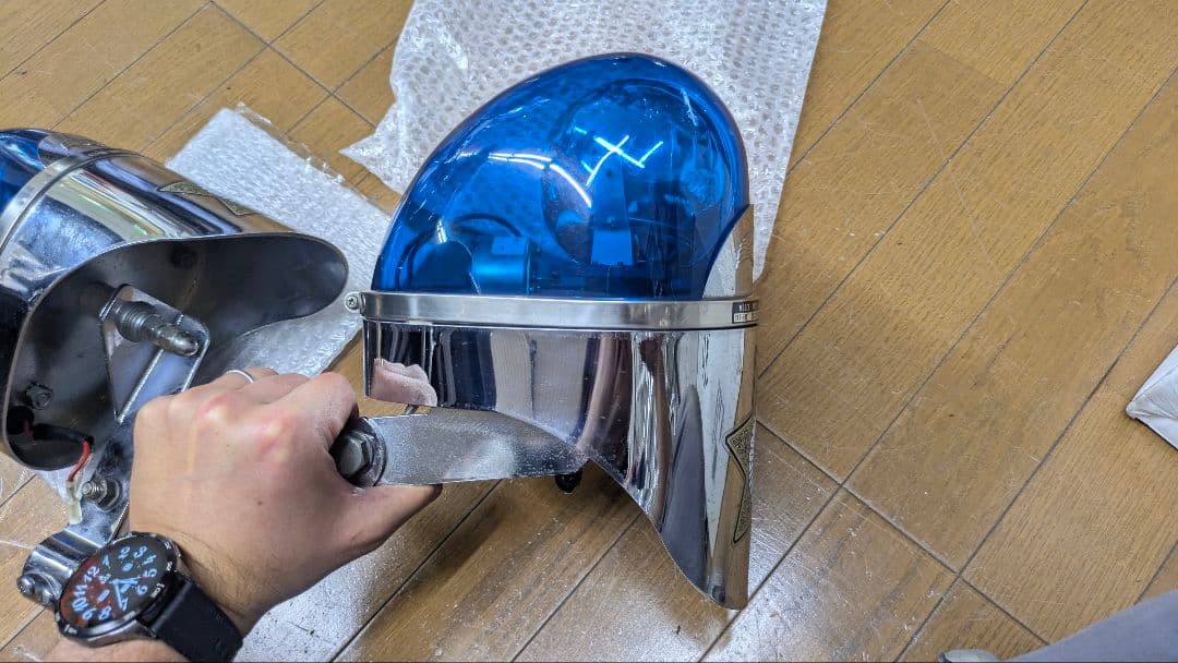 パトライト　回転灯　青　パイプクランプステー付き　ハーレー