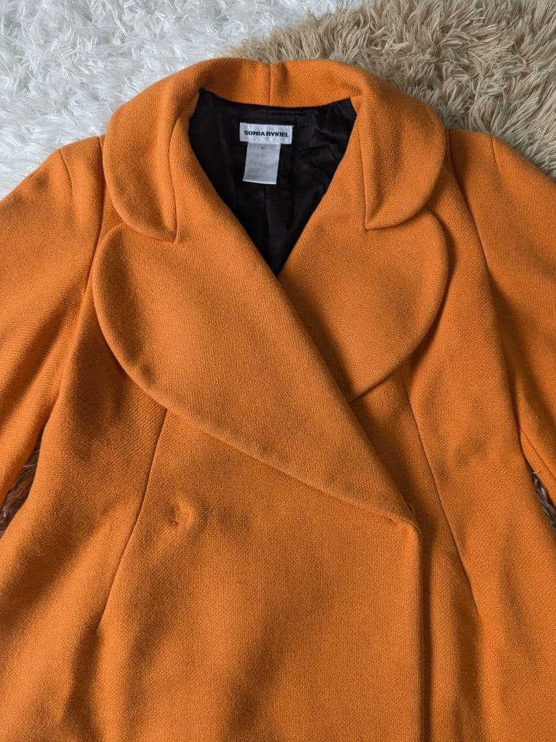 ソニアリキエル シルク コート 丸襟 フレア袖 Aライン オレンジ 40