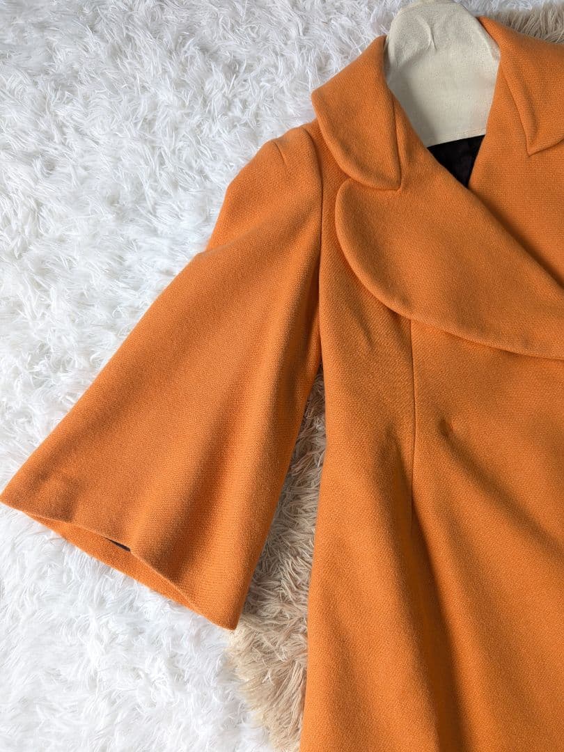ソニアリキエル シルク コート 丸襟 フレア袖 Aライン オレンジ 40