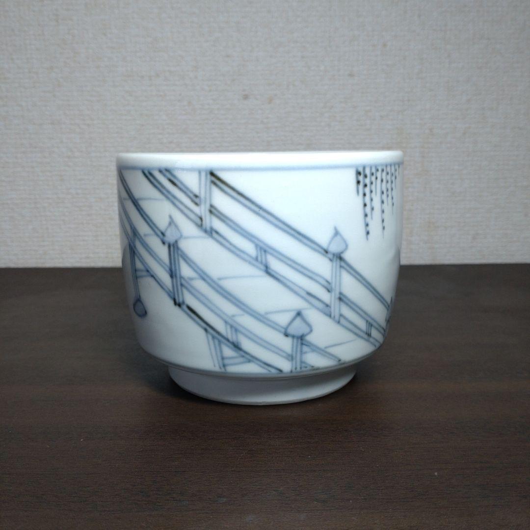 竹泉 款 染付 柳橋文 碗 合わせ箱