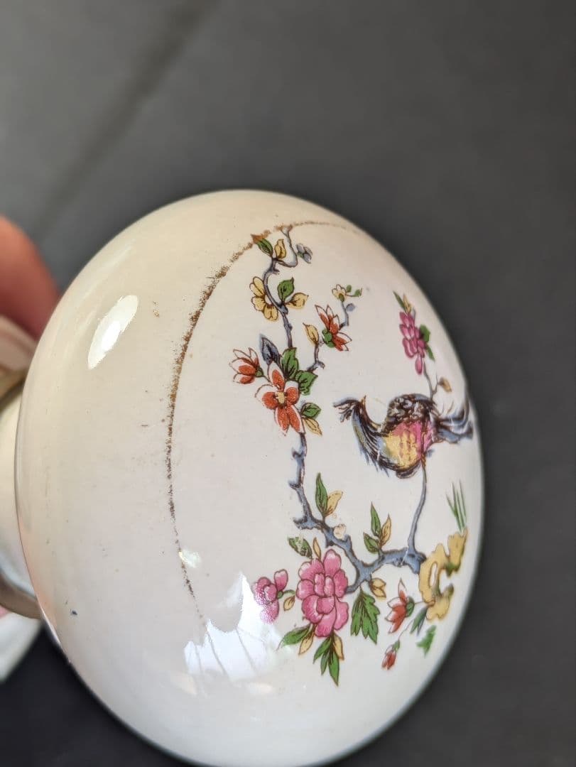 イギリス アンティーク 建材 ドアパーツ 陶器製 ドアノブ 握り玉 孔雀