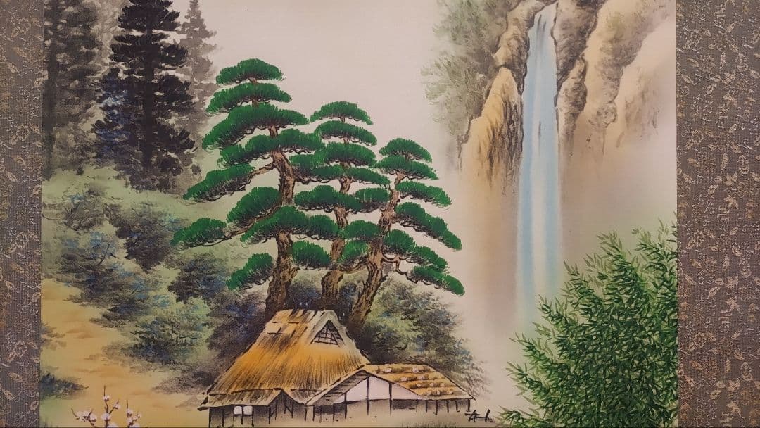 ご希望額まで値下げ@風水富嶽發祥図・十二神将守護山水図 複製手彩色の掛軸