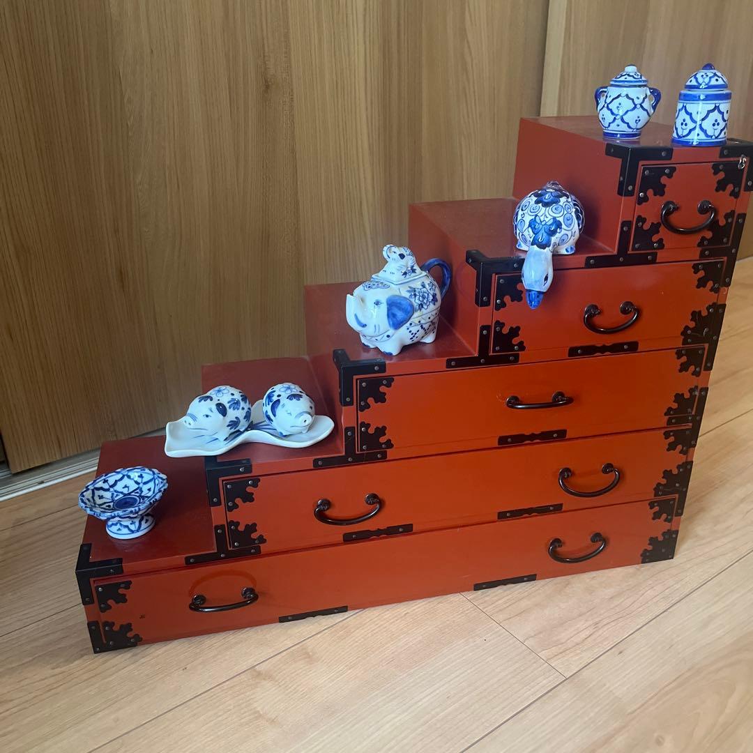 漆塗り　飾りタンス　小物セット