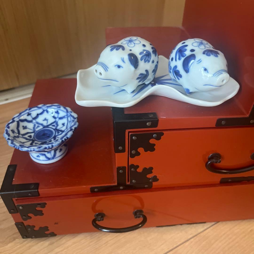 漆塗り　飾りタンス　小物セット