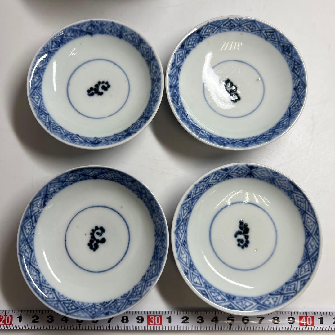 江戸後期　古伊万里　蛸唐草蓋茶碗4客　身口径約10.5㎝東Y7-1208③タサチ