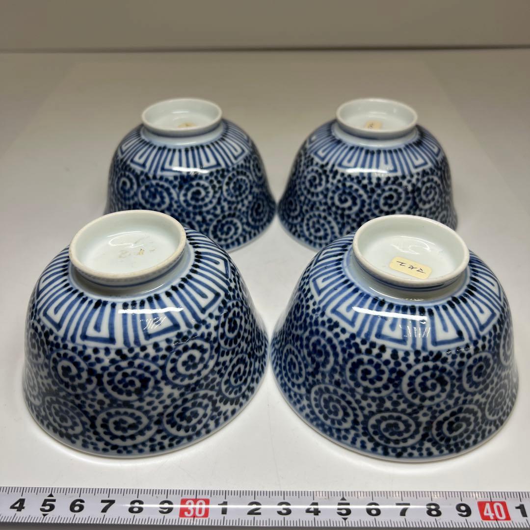 江戸後期　古伊万里　蛸唐草蓋茶碗4客　身口径約10.5㎝東Y7-1208③タサチ