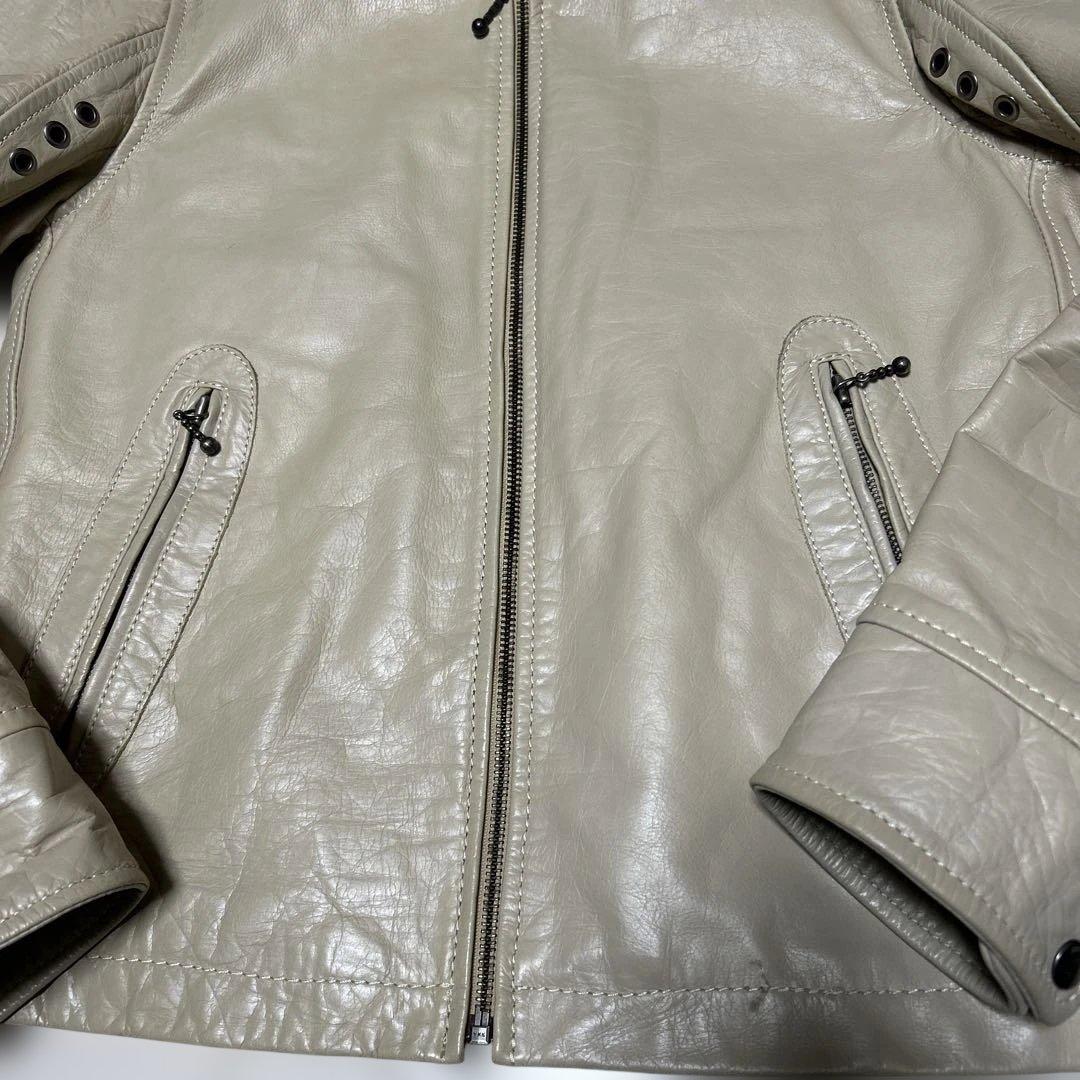 BEAMS ライトグレー レザー シングルライダース　牛革