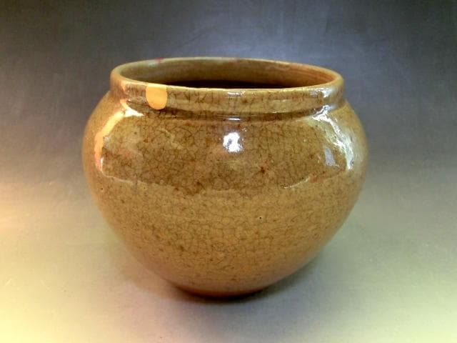 壷■合わせ箱 唐津口広壺 金継ぎ直し有り 古い花器 花瓶 置物 時代物 骨董品■