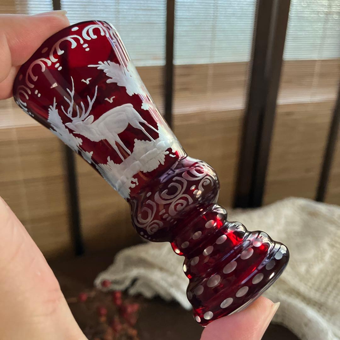 アンティークBohemian ボヘミアンガラス グラス鹿文 グラヴィール