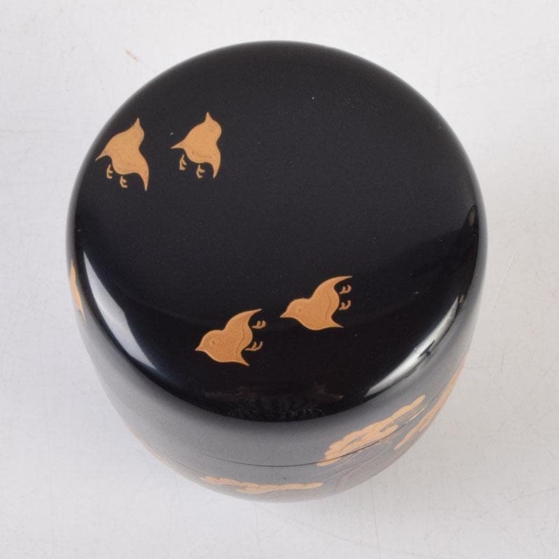 小梅 蒔絵師　中村宗尹作　内梨地浜千鳥蒔絵　大棗　共布共箱　V　9181