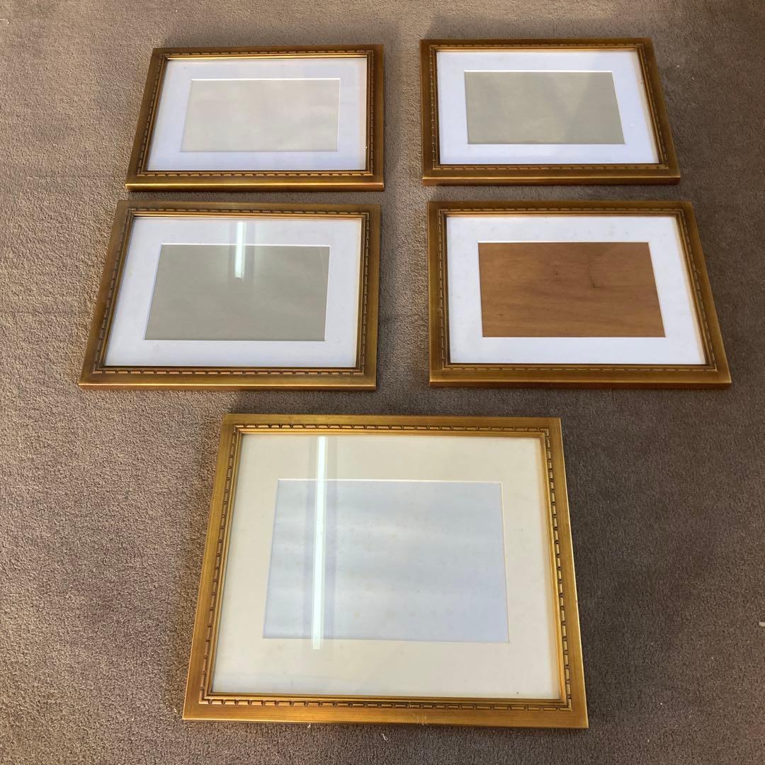 同じデザイン 5点セット ゴールドフレーム 水彩額縁 写真額縁 金装飾