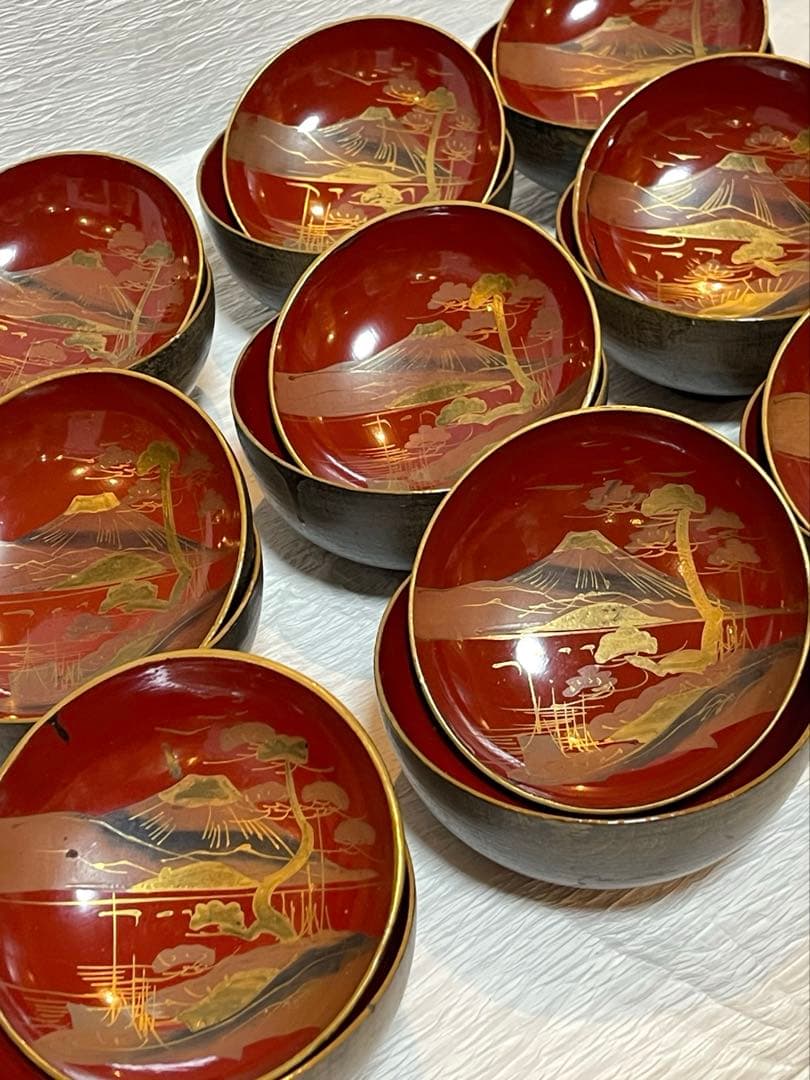 鉄錆塗　会津　吸物椀　9客　骨董　蓋付き椀　明治大正時代148